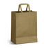 A large flat handle paper bag in a brown colour with a structured base and two handles on top.