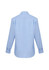 A light blue long sleeve button-up shirt with a back view and a logo on the label.