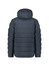 A back view of a dark grey Unisex Streetworx hooded puffer jacket featuring a logo on the sleeve.