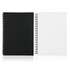 A5 spiral-bound notebook featuring a black cover on one side and a white cover on the other, with spiral binding.