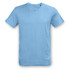 A light blue unisex T-shirt with a crew neck and short sleeves. It has a logo on the label.