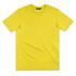 A bright yellow women's T-shirt with a round neckline and short sleeves. It features a logo.