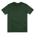 A green T-shirt with a round neckline and short sleeves, featuring a logo on the neckline.