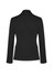A mid-length women's jacket in black, featuring a two-button front and long sleeves, with a subtle texture.