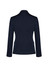 A mid-length women's jacket in navy featuring a two-button closure and long sleeves with buttons at the cuffs.