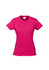 A pink women's short sleeve tee with a classic fit and a logo on the label.