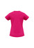 A short sleeve tee in bright pink, featuring a back view and a simple design with a logo.