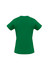 A green women's short sleeve tee with a simple design and a logo on the back.
