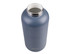 A drink bottle in a matte blue finish with a silver collar and a wide opening, featuring a logo.