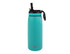 A drink bottle in teal with a black spout and handle, featuring a logo on the body.