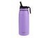A drink bottle in lavender with a black spout and lid, featuring a logo on the side.