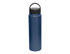 A drink bottle in navy blue with a black carry lid and a sturdy design, featuring a logo on its surface.