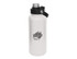 A drink bottle in white with a black screw cap, featuring a logo and an outline of Australia.