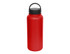 A drink bottle in vibrant red with a black carry lid and handle, featuring a simple design.