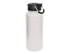 A drink bottle with a white body and a black lid, featuring a carrying handle and a logo.