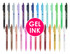 A collection of Virgo Gel Ink Pens in various colours, featuring a mix of vibrant and muted tones with a logo.
