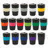 A drink bottle collection featuring various colours with black lids and bands, all displayed in a grid layout.
