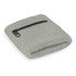 A grey wrist sweat band with a zippered pocket, featuring a textured surface and a simple design.