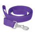 A purple dog leash with a metal clip at one end.