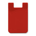 A red silicone phone wallet with a curved design and a slot for cards. It features a logo on the front.
