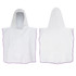 A white kids hooded towel with a purple trim, featuring a large hood for added warmth.