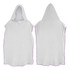 A white adult hooded towel features a purple trim. It has a cape-like design with a hood.
