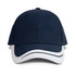 A navy cap with a white peak featuring a logo. The cap has a classic design with a curved brim.