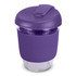 A drink bottle in purple, featuring a silicone sleeve and a matching lid, made from borosilicate glass.