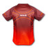 A men's performance t-shirt in shades of maroon and orange, featuring a hexagonal pattern and a logo on the back.