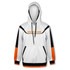 A white and orange men's sports hoodie featuring black accents and a logo on the front.