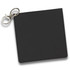 A black key ring pouch featuring a silver clip and a square design. It has a simple and sleek appearance.