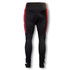 Custom women's cycling pants in black with red accents, featuring a fitted design and a logo.