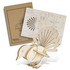 A wooden model of a fantail bird in natural wood colour, accompanied by a pre-cut assembly template and packaging.