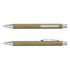 A brown kraft pen with a silver clip and detailing, featuring a sleek design and a branded area.