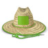 A Tiki straw hat with a wide brim, made from natural straw and featuring a bright green trim.