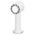 A white personal cooling fan with a sleek design and two buttons for operation. It features a circular airflow outlet.