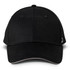 A black six-panel cap featuring a logo on the side. The cap has a curved brim and a classic design.