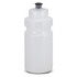 A drink bottle with a translucent white body and a black cap, featuring a simple design and a logo.