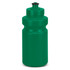A green drink bottle with a screw-top lid and a textured grip. It features a logo on the side.