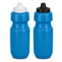 A drink bottle set featuring two bright blue bottles with white and black caps. Each bottle has a simple, ergonomic design.