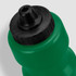 A green drink bottle with a black lid and spout, featuring a curved shape and a textured grip.