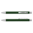 A green metal pen with a silver clip and tip, showcasing a sleek and stylish design.