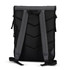 A black Fjord Backpack with grey straps and a textured back panel. It features a logo on the side.