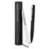 A metal pen set featuring a black pen, a white pen, and a sleek black storage tube. Each pen has a silver accent.