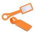 An orange silicone luggage tag set including a loop and a removable identification card section.