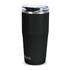 A drink bottle featuring a sleek black design with a transparent lid, made from stainless steel.
