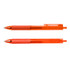 Two orange Flow Gel Pens are positioned parallel, featuring textured grips and clip attachments.