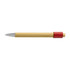 A bamboo pen featuring a silver tip and a red grip element. The pen has a natural bamboo finish.