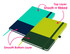 A A5 notebook featuring a two-tone design with smooth and ribbed textures in teal, navy, and green. It has a logo.
