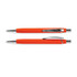 An orange Centurion Soft-Touch Pen with a chrome clip and accents, shown from two angles.